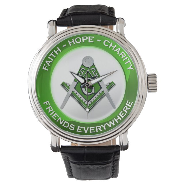 Freimaureruhr Grün Armbanduhr (Vorderseite)