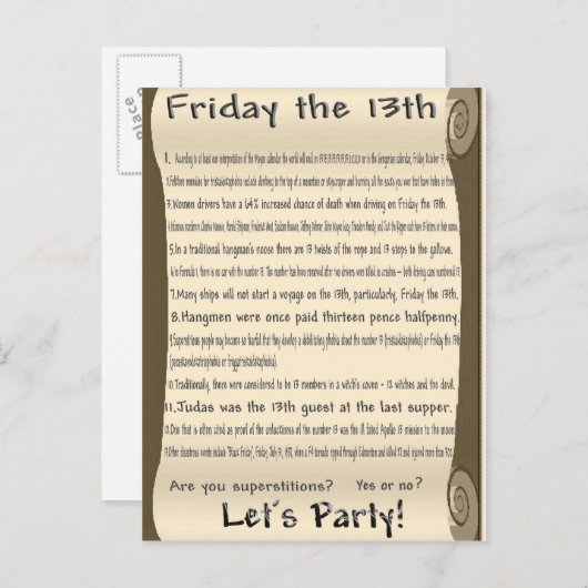 Freitag, den 13. einladungspostkarte (Vorne/Hinten)