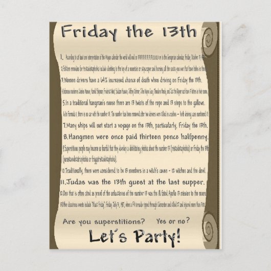 Freitag, den 13. einladungspostkarte (Vorderseite)