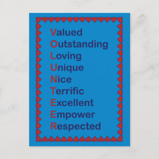 Freiwillige Wertschätzung Worte Red Hearts Blue Postkarte
