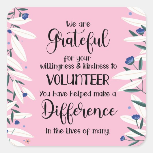 Freiwilligenwochenkarte Quadratischer Aufkleber (Vorderseite)