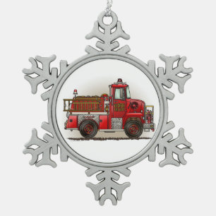 Freiwilliges Löschfahrzeug Schneeflocken Zinn-Ornament