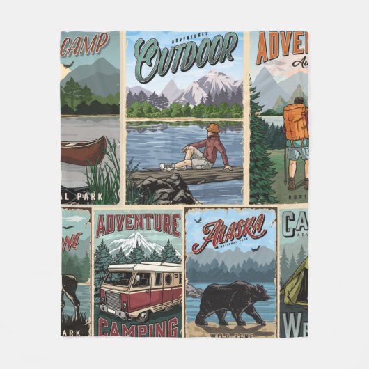Freizeit Vintage Plakate Set mit Kanu Fleecedecke (Vorderseite)
