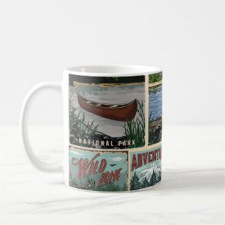 Freizeit Vintage Plakate Set mit Kanu  Kaffeetasse