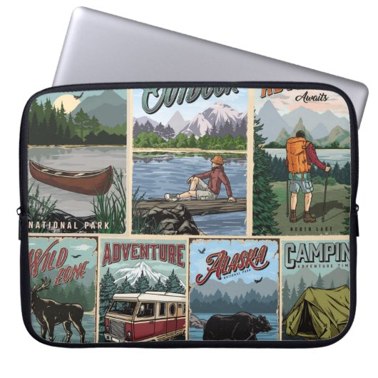 Freizeit Vintage Plakate Set mit Kanu Laptopschutzhülle (Vorderseite)