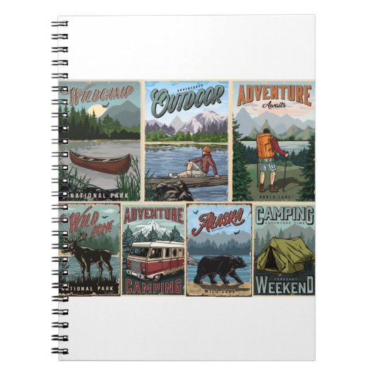 Freizeit Vintage Plakate Set mit Kanu Notizblock (Vorderseite)