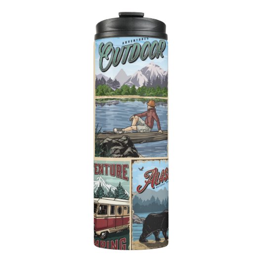 Freizeit Vintage Plakate Set mit Kanu Thermosbecher (Vorderseite)