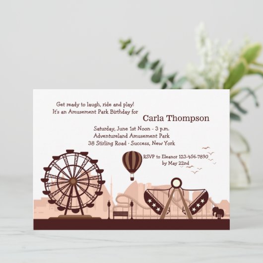 Freizeitpark (braun) Einladung (Stehend Vorderseite)