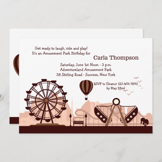 Freizeitpark (braun) Einladung (Vorne/Hinten)