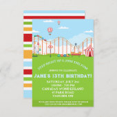 Freizeitpark Geburtstagsparty Einladung (Vorne/Hinten)