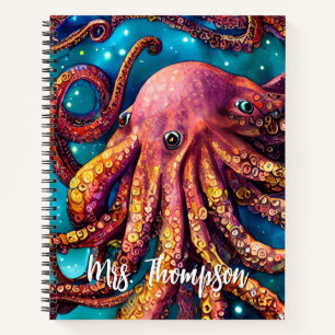 Fremder Wasserfarben-Oktopus mit personalisiertem Notizblock