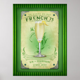 French 75 Cocktail Vintage New Orleans Plakat
