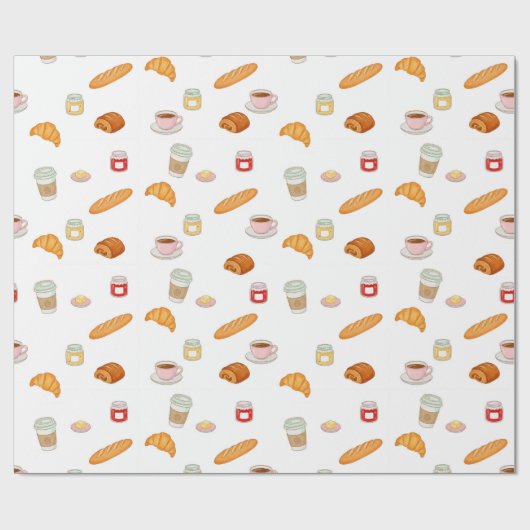 French Bakery Morning Pattern Geschenkpapier (Flach)
