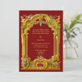 French Baroque Rococo Style Color Border Wedding Einladung (Stehend Vorderseite)