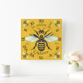 French Bee Honeycomb Familie Name Elegant Honeybee Quadratische Wanduhr (Zuhause)