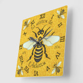 French Bee Honeycomb Familie Name Elegant Honeybee Quadratische Wanduhr (Winkel)