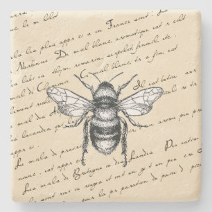 French Bee Script Steinuntersetzer