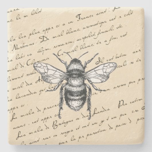 French Bee Script Steinuntersetzer (Vorderseite)