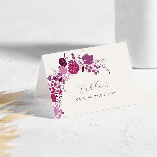 French Berry Grapes Flowers Wedding Place Card Tischnummer