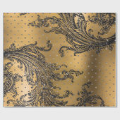 French Black Lace Royal Floral Hearts Damask Gold Geschenkpapier (Flach)