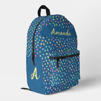 French Blau| Personalisierte farbenfrohe Konfetti Bedruckter Rucksack