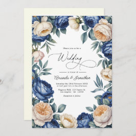 French Blue and Ivory Watercolor Floral Wedding Einladung