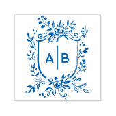 French Blue Botanical Crest Wedding Monogram Permastempel (Design)