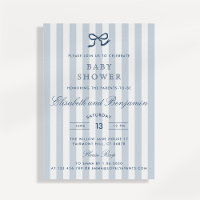 French Blue Bow & Stripes Baby Dusche Einladung