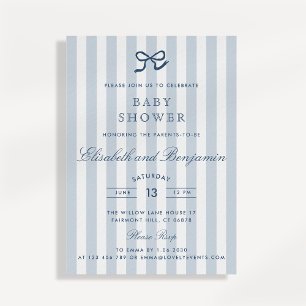 French Blue Bow & Stripes Baby Dusche Einladung