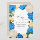 French Blue/Buttercream & Soft Gold Floral Wedding Einladung (Vorne/Hinten)