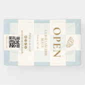 French Blue Checkered Croissant QR Bakery Display Banner (Horizontal)