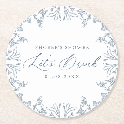 French Blue Chinoiserie Blumendusche Untersetzer (Vorderseite)