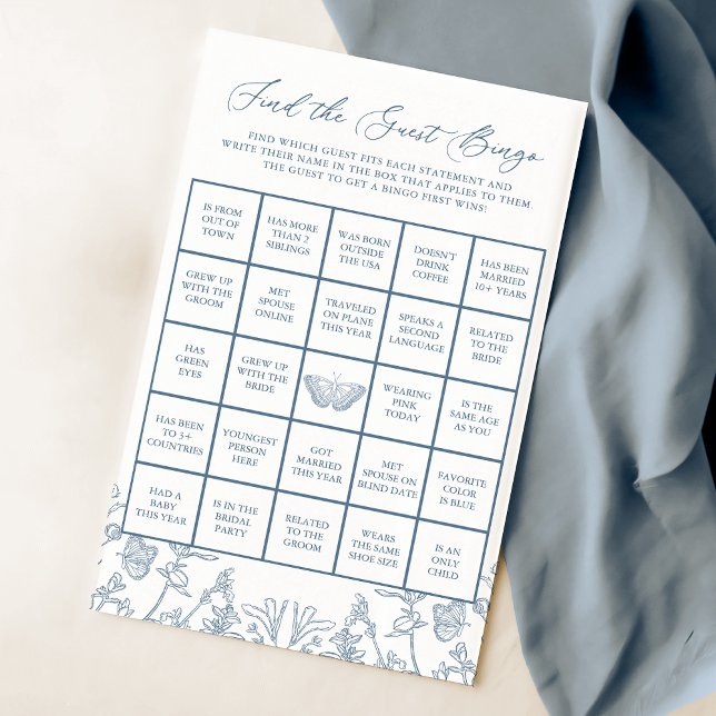 French Blue Chinoiserie Brautparty Bingo Game (Von Creator hochgeladen)