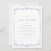 French Blue Classic Vintag Frame Baby Dusche Einladung (Vorderseite)