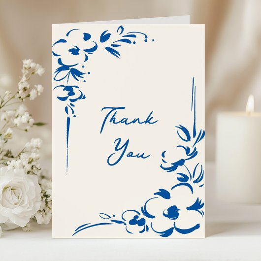 French Blue Countryside Garden Floral Wedding Dankeskarte