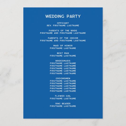 French Blue European Garden Whimsical Wedding Programm (Rückseite)