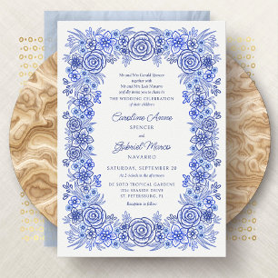 French Blue Floral Chinoiserie Wedding Einladung