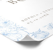 French Blue Floral Line Art Guest Book Poster (Ecke)