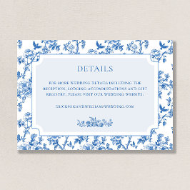 French Blue Floral Toile de Jouy Wedding Details Begleitkarte