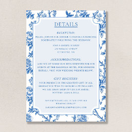 French Blue Floral Toile de Jouy Wedding Details Einladung