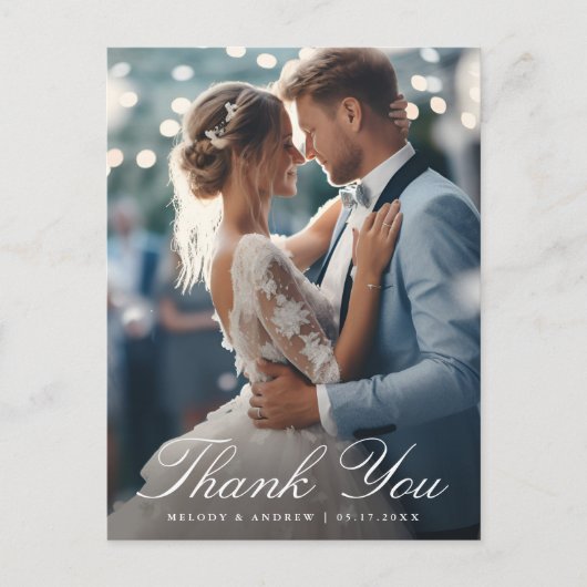 French Blue Floral Wappen Wedding Foto Vielen Dank Postkarte (Vorderseite)