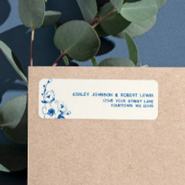 French Blue Floral Wedding Return Address