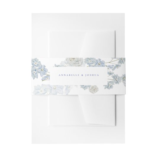 French Blue Florals Wedding Einladungsbanderole (Vorderseite Beispiel)