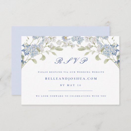 French Blue Florals Wedding RSVP Card Einladung (Vorne/Hinten)