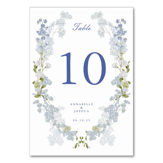 French Blue Florals Wedding Tischnummer (Rückseite)