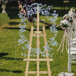  French Blue Flowers & Ribbons Wedding Welcome Acrylschild