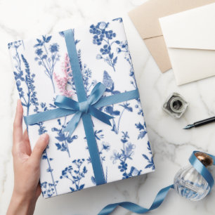 French Blue Garden Wildflowers Muster Geschenkpapier