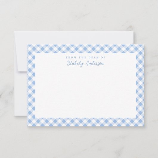 French Blue Gingham Karo Personal Stationery Dankeskarte (Vorderseite)