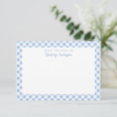 French Blue Gingham Karo Personal Stationery Dankeskarte (Stehend Vorderseite)