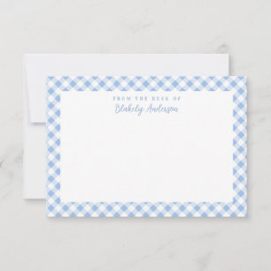 French Blue Gingham Karo Personal Stationery Dankeskarte